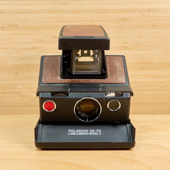 Vintage 70s Polaroid SX-70 Model 3 Land Camera, Black Body with Brown Leather - Picture 5 of 10